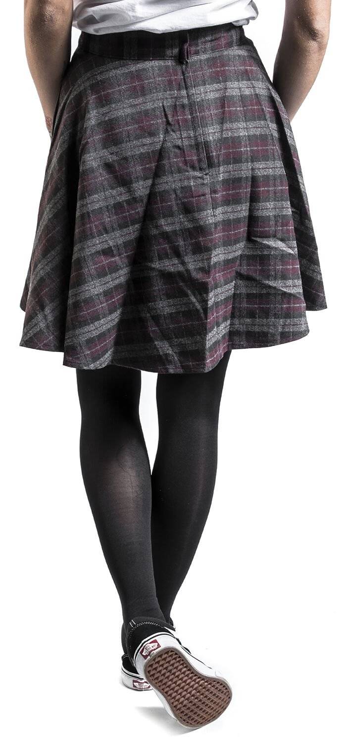 EMP "Rock Check Flared Skirt" Kurzer Rock Grau/lila Von Banned Retro