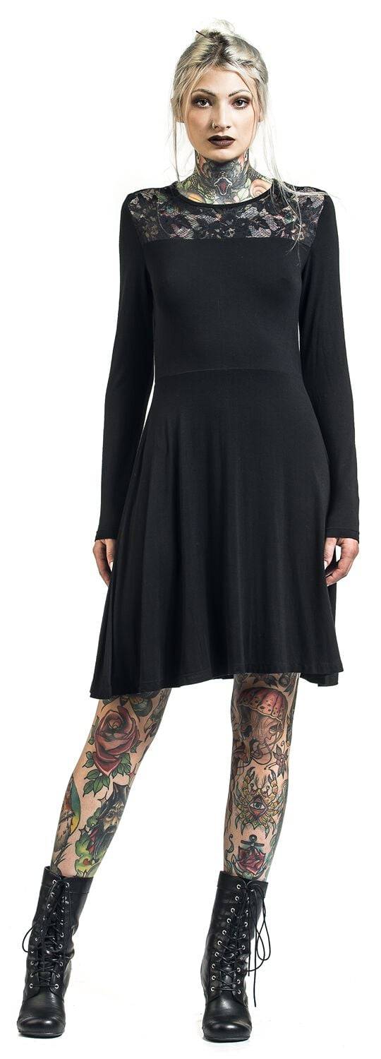 EMP "Rockanje - Long Lace Winter Dress" Mittellanges Kleid Schwarz Von Rotterdamned