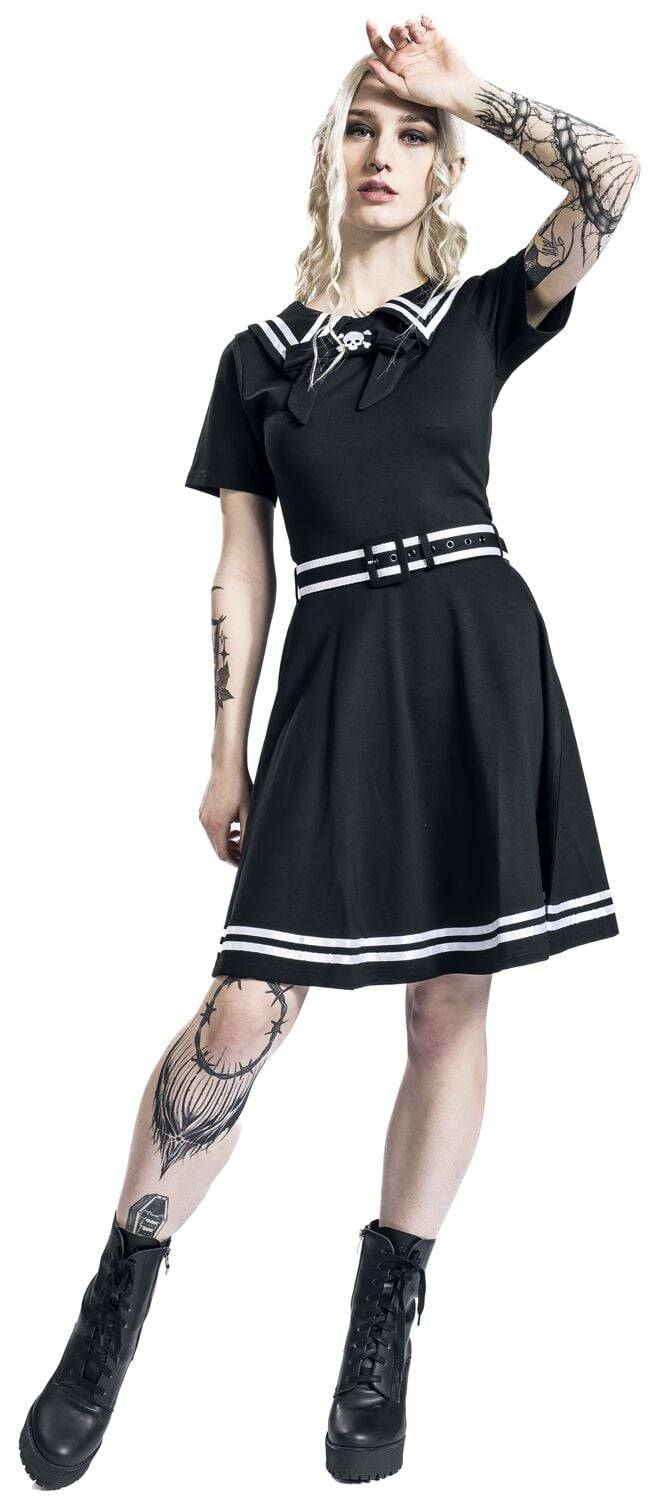 EMP "Sailor Skater Dress" Mittellanges Kleid Schwarz/weiß Von Jawbreaker