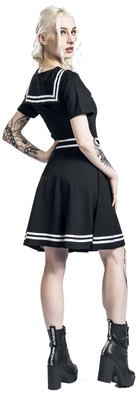 EMP "Sailor Skater Dress" Mittellanges Kleid Schwarz/weiß Von Jawbreaker