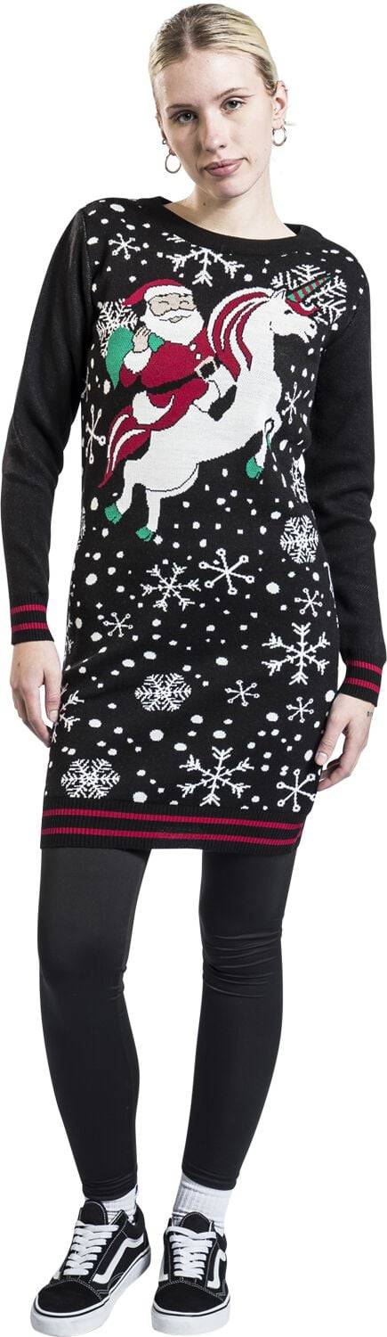 EMP "Santa Riding Unicorn" Mittellanges Kleid Multicolor Von Ugly Christmas Sweater