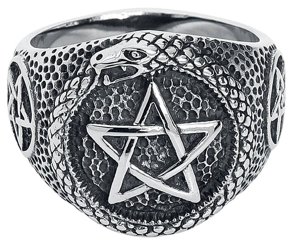 EMP "Schlangen Pentagramm" Ring silberfarben von etNox hard and heavy