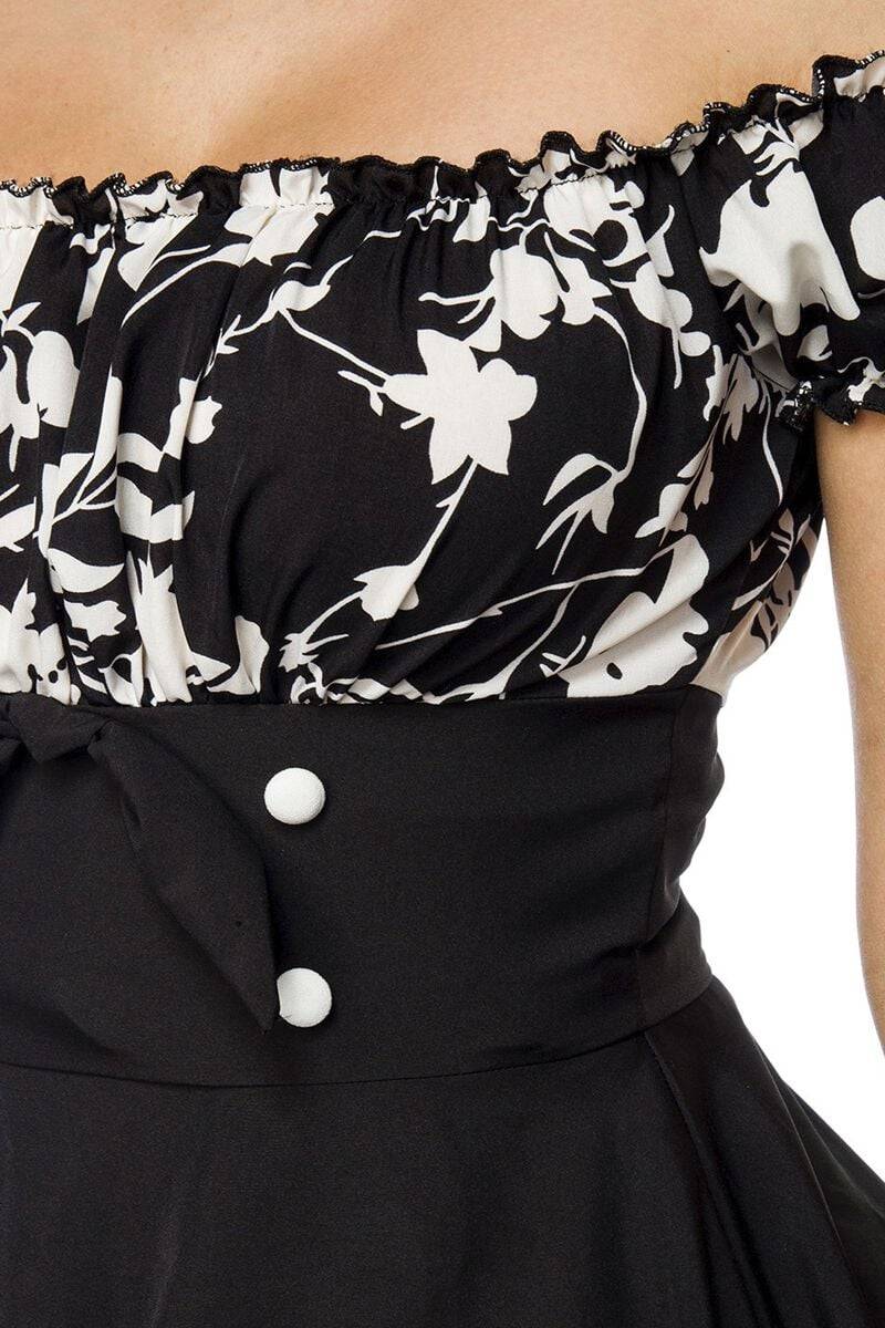 EMP "Schulterfreies Swing-Kleid" Mittellanges Kleid Schwarz/weiß Von Belsira