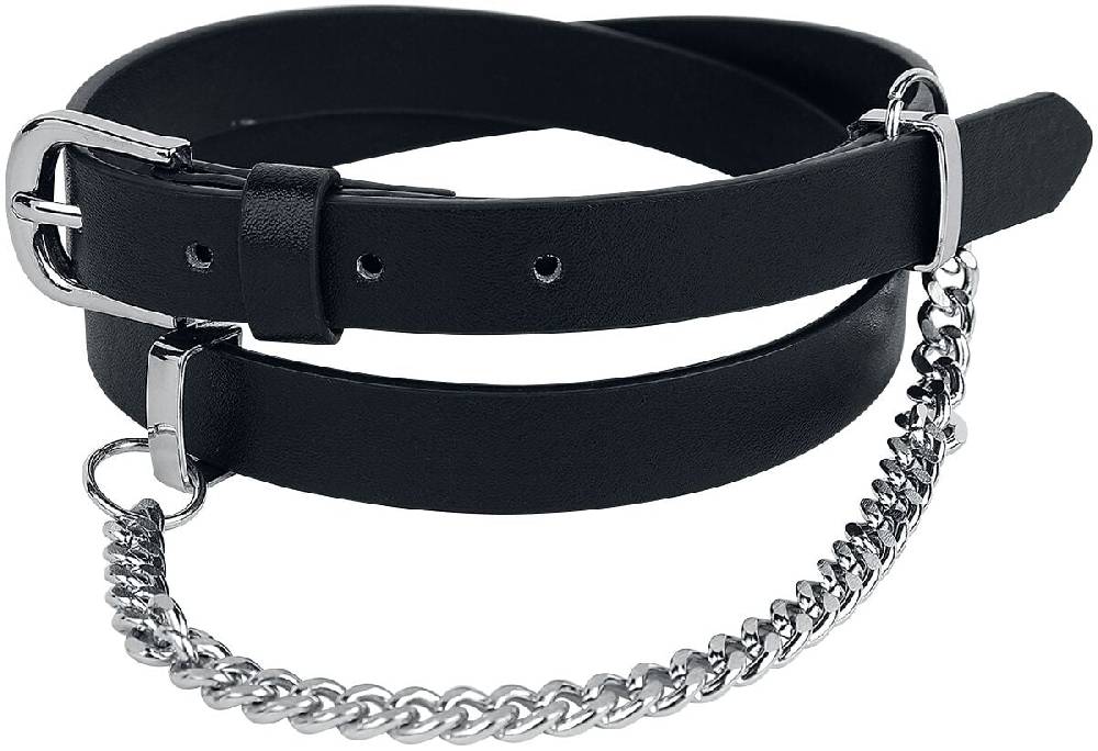 EMP "Schwarzer schmaler Gürtel mit dekorativer Kette" Gürtel schwarz von Rock Rebel by EMP