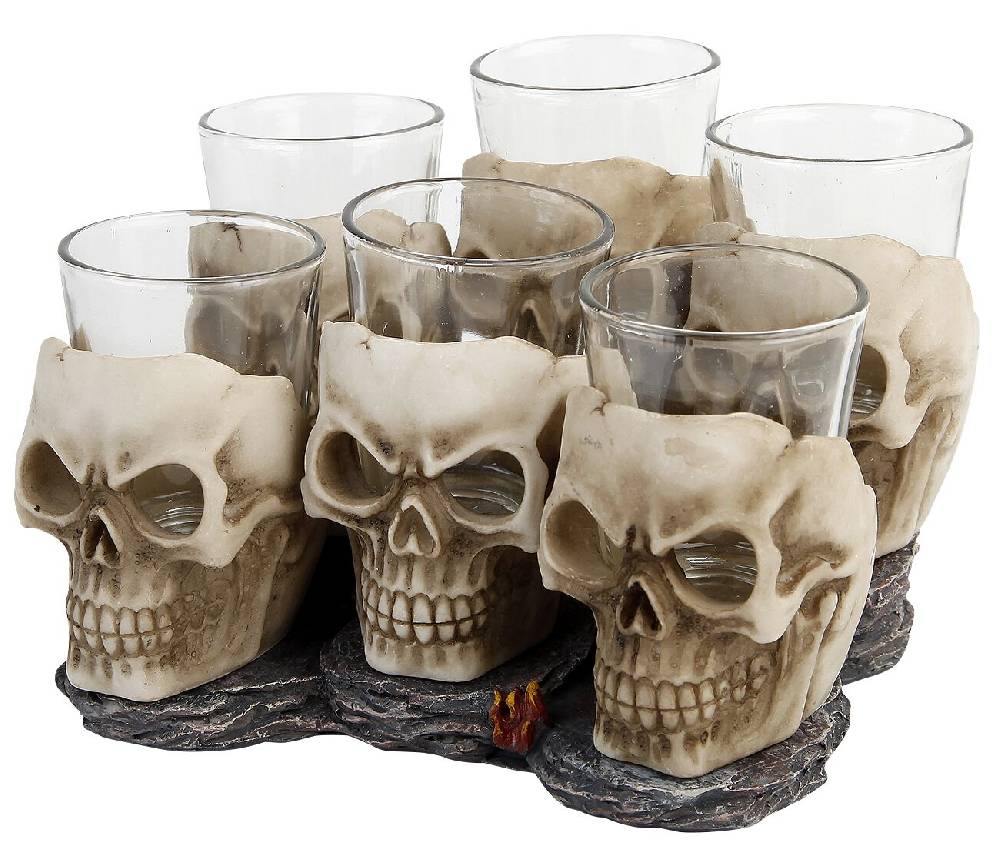 EMP "Six Shooter Skulls" Schnapsglas-Set altweiß von Nemesis Now