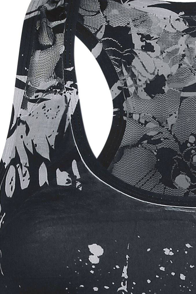 EMP "Skull Pattern Lace Panel Vest" Top Schwarz/weiß Von Heartless
