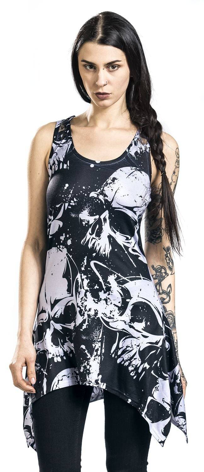 EMP "Skull Pattern Lace Panel Vest" Top Schwarz/weiß Von Heartless