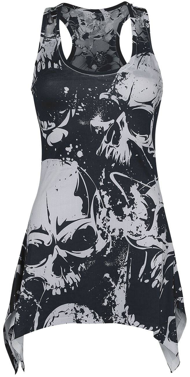 EMP "Skull Pattern Lace Panel Vest" Top schwarz/weiß von Heartless
