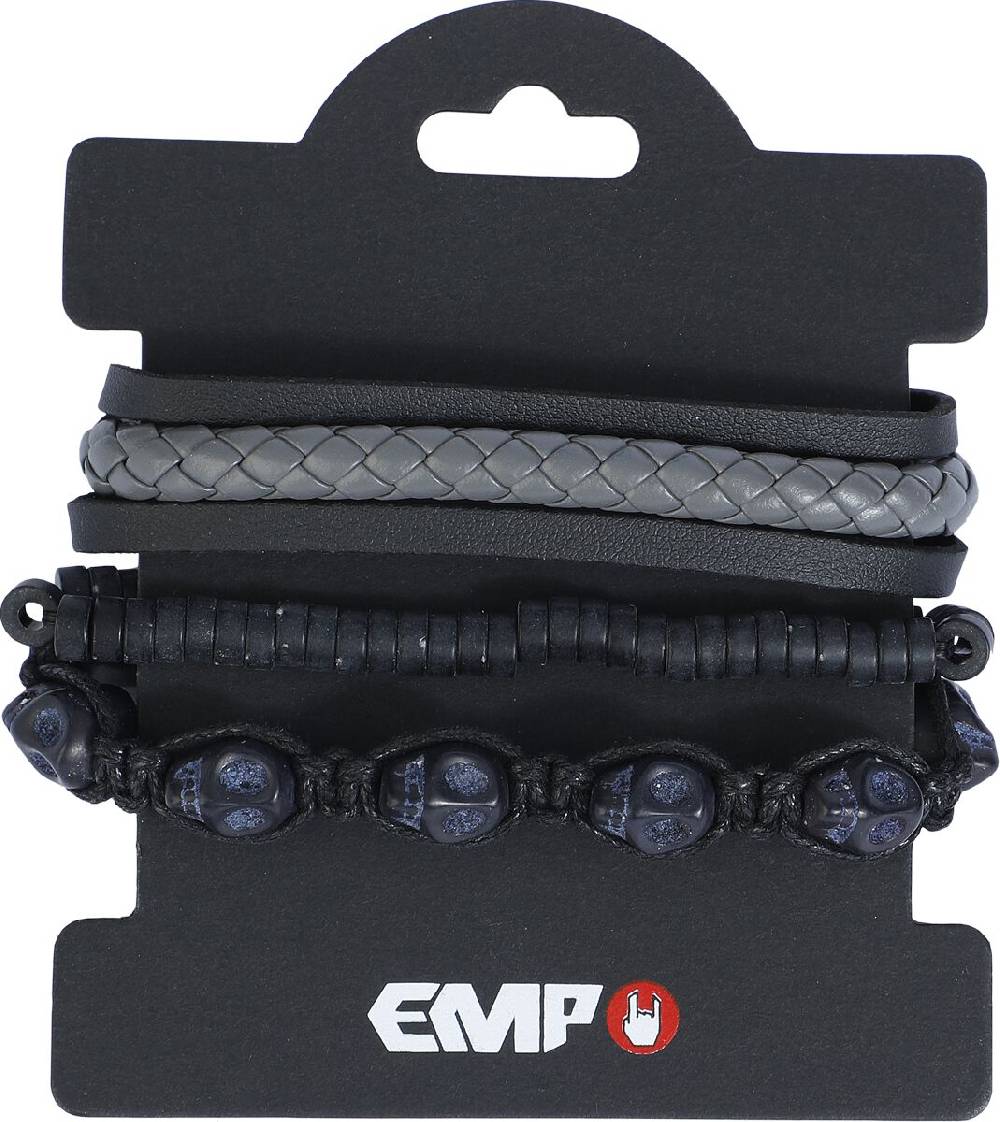EMP "Skulls" Armband-Set Schwarz/grau Von Rock Rebel By EMP