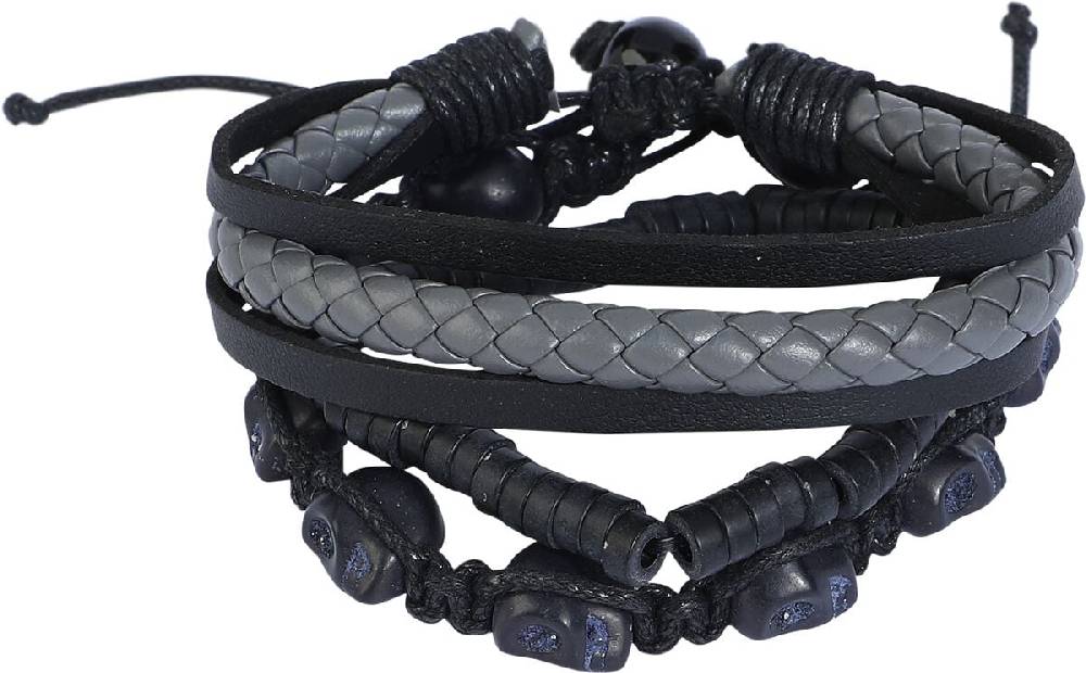 EMP "Skulls" Armband-Set schwarz/grau von Rock Rebel by EMP