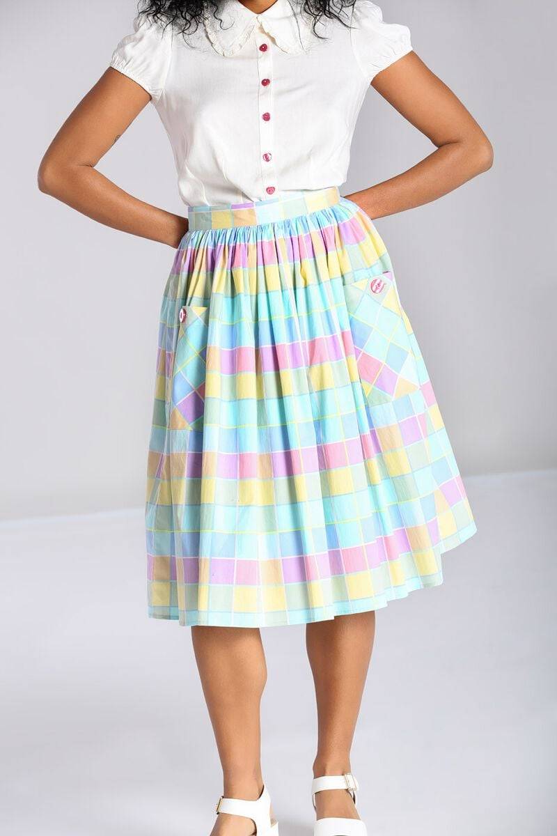 EMP "Skye Skirt" Mittellanger Rock Multicolor Von Hell Bunny