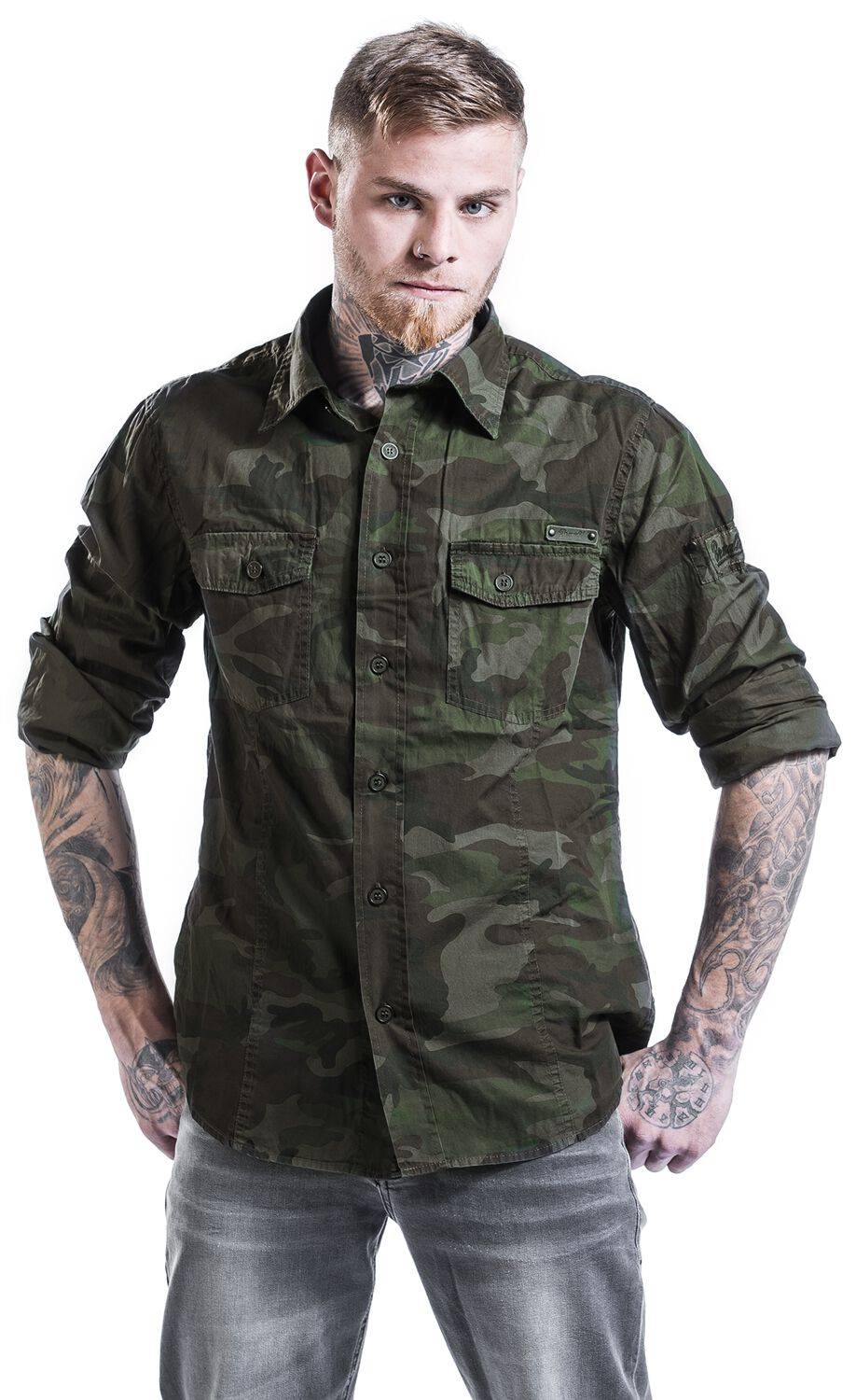 EMP "Slim Fit Shirt" Langarmhemd Woodland Von Brandit