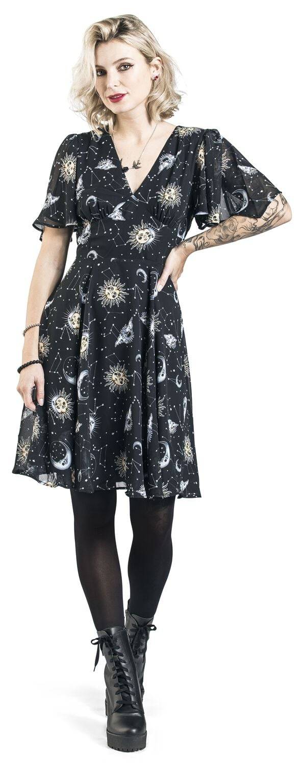 EMP "Solaris Dress" Mittellanges Kleid Schwarz Von Hell Bunny