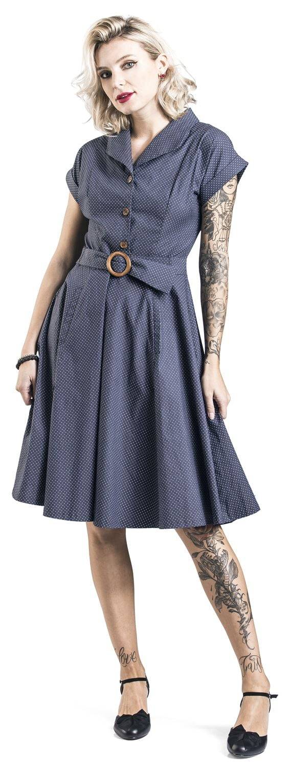 EMP "Spot Perfection Fit & Flare Dress" Mittellanges Kleid Navy Von Banned Retro