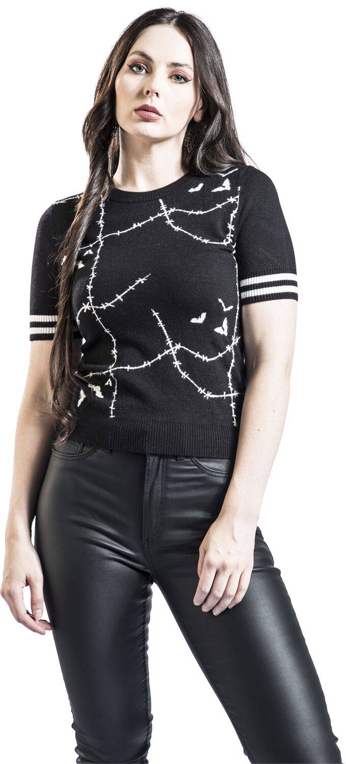 EMP "Stitches Top" T-Shirt Schwarz/weiß Von Hell Bunny