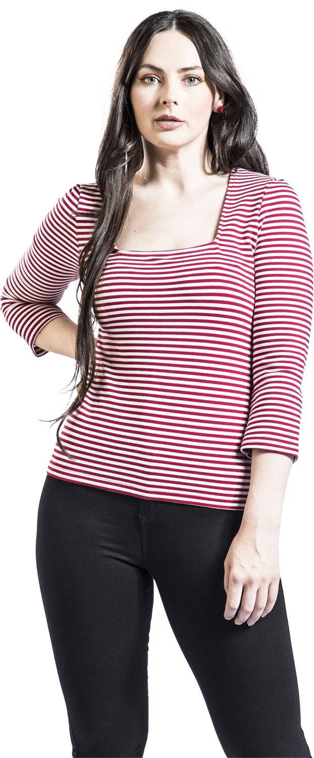 EMP "Stripe & Square Top" Langarmshirt Rot/weiß Von Banned Retro