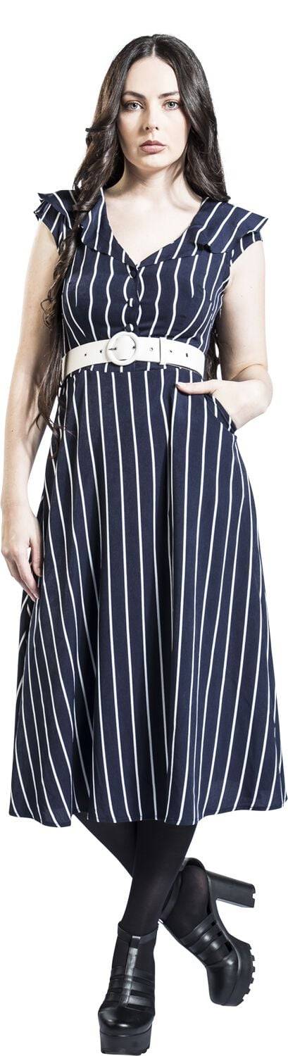 EMP "Stripe Wide Collar Midi Flare Dress" Mittellanges Kleid Blau/weiß Von Voodoo Vixen