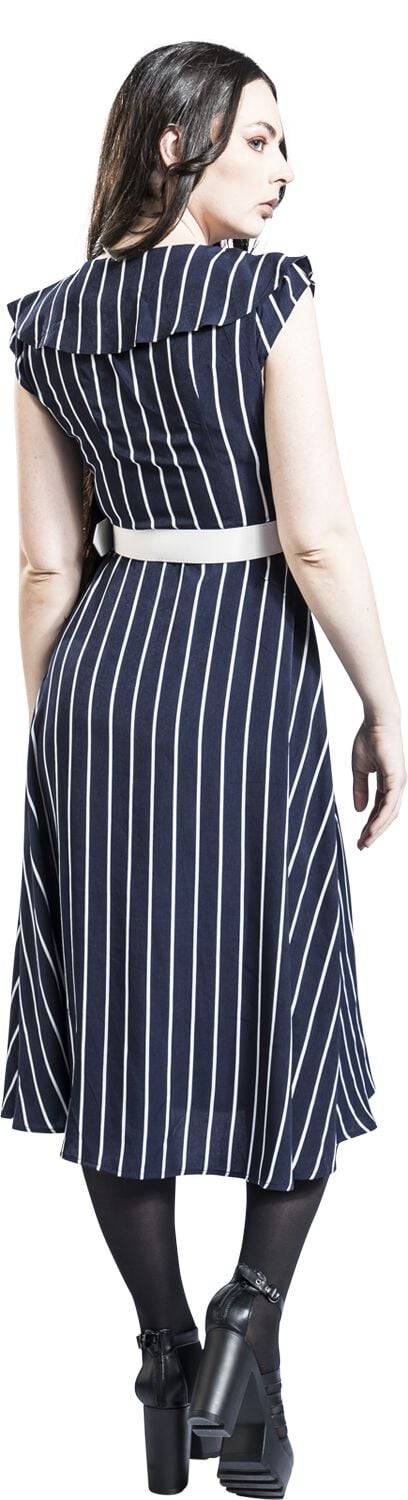 EMP "Stripe Wide Collar Midi Flare Dress" Mittellanges Kleid Blau/weiß Von Voodoo Vixen