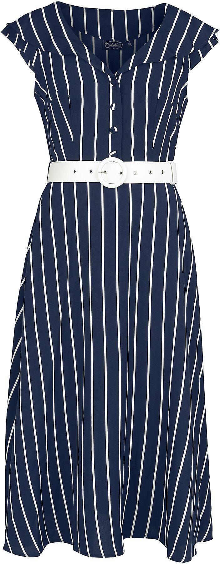 EMP "Stripe Wide Collar Midi Flare Dress" Mittellanges Kleid blau/weiß von Voodoo Vixen