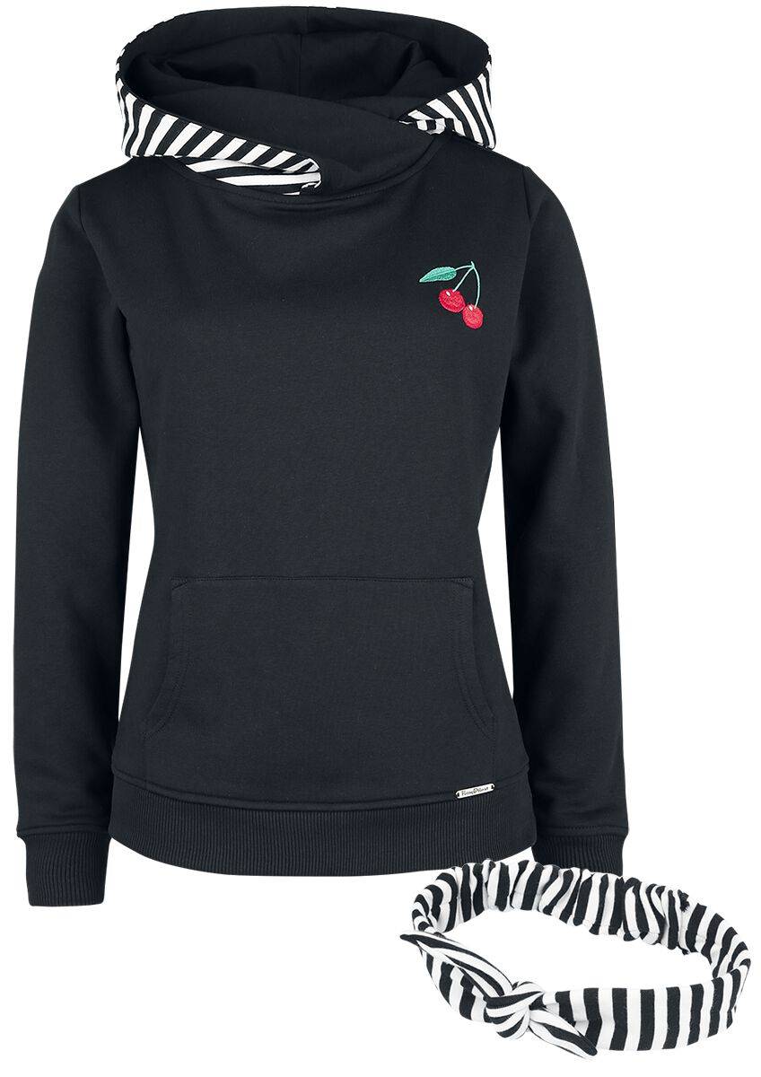 EMP "Stripes Shawl Hoodie with Hairband" Kapuzenpullover schwarz/weiß von Pussy Deluxe