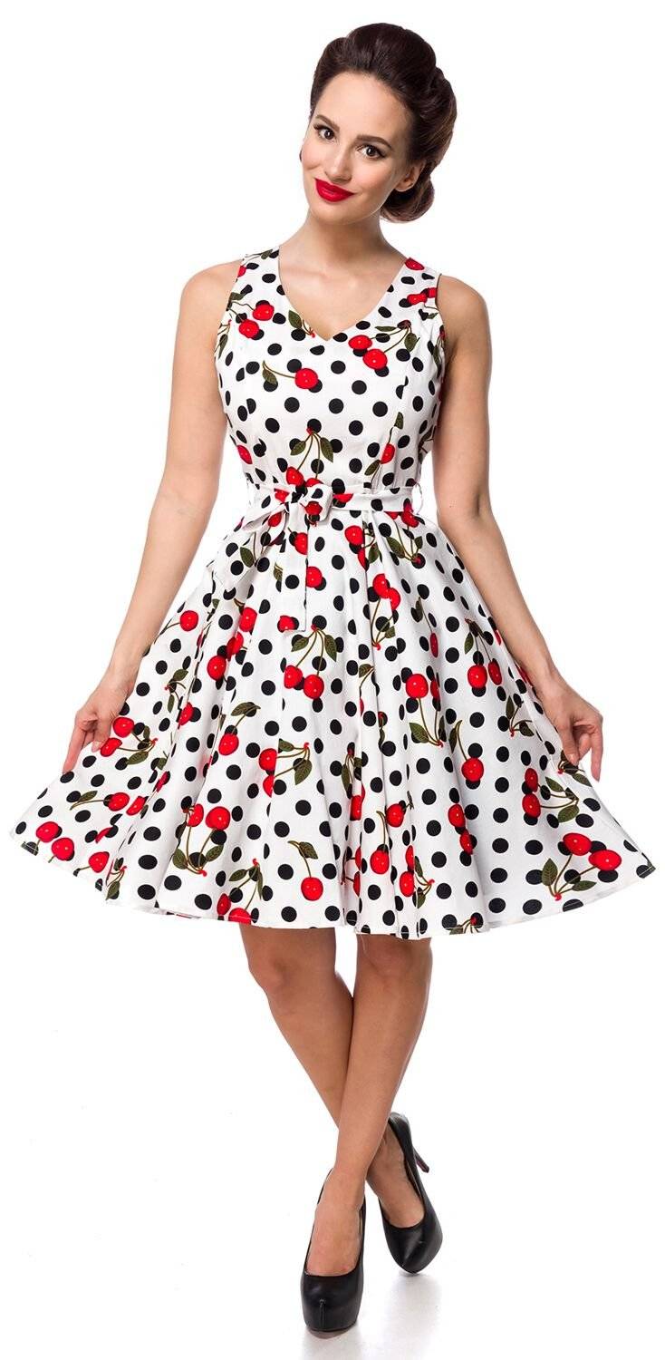 EMP "Swing-Kirschenkleid" Mittellanges Kleid Schwarz/weiß Von Belsira