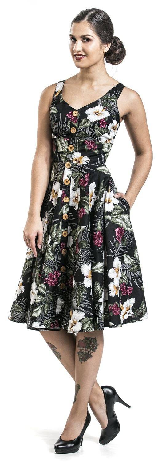 EMP "Tahiti 50's Dress" Mittellanges Kleid Schwarz Von Hell Bunny