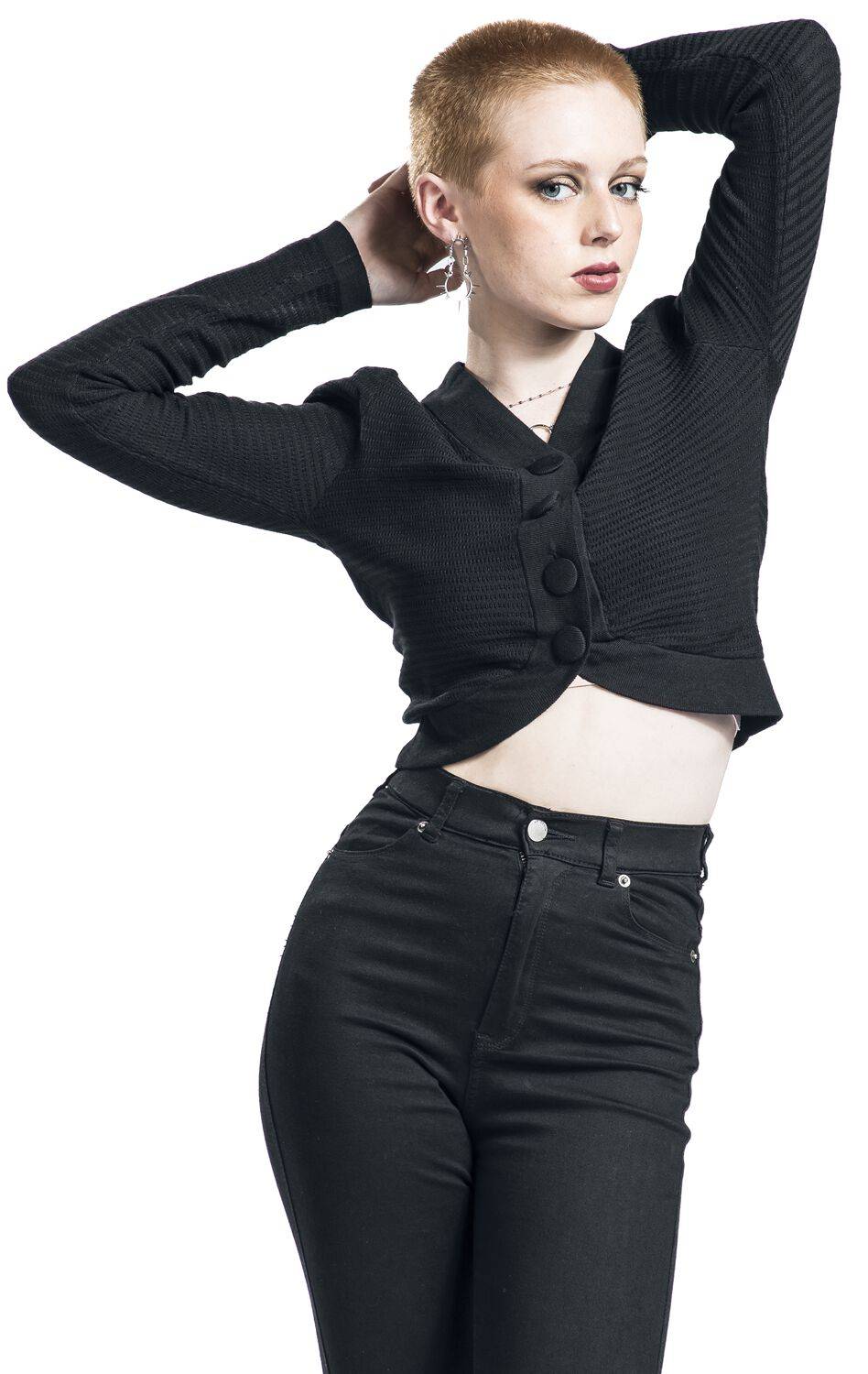 EMP "Textured Knit Crop Cardigan" Cardigan Schwarz Von Voodoo Vixen