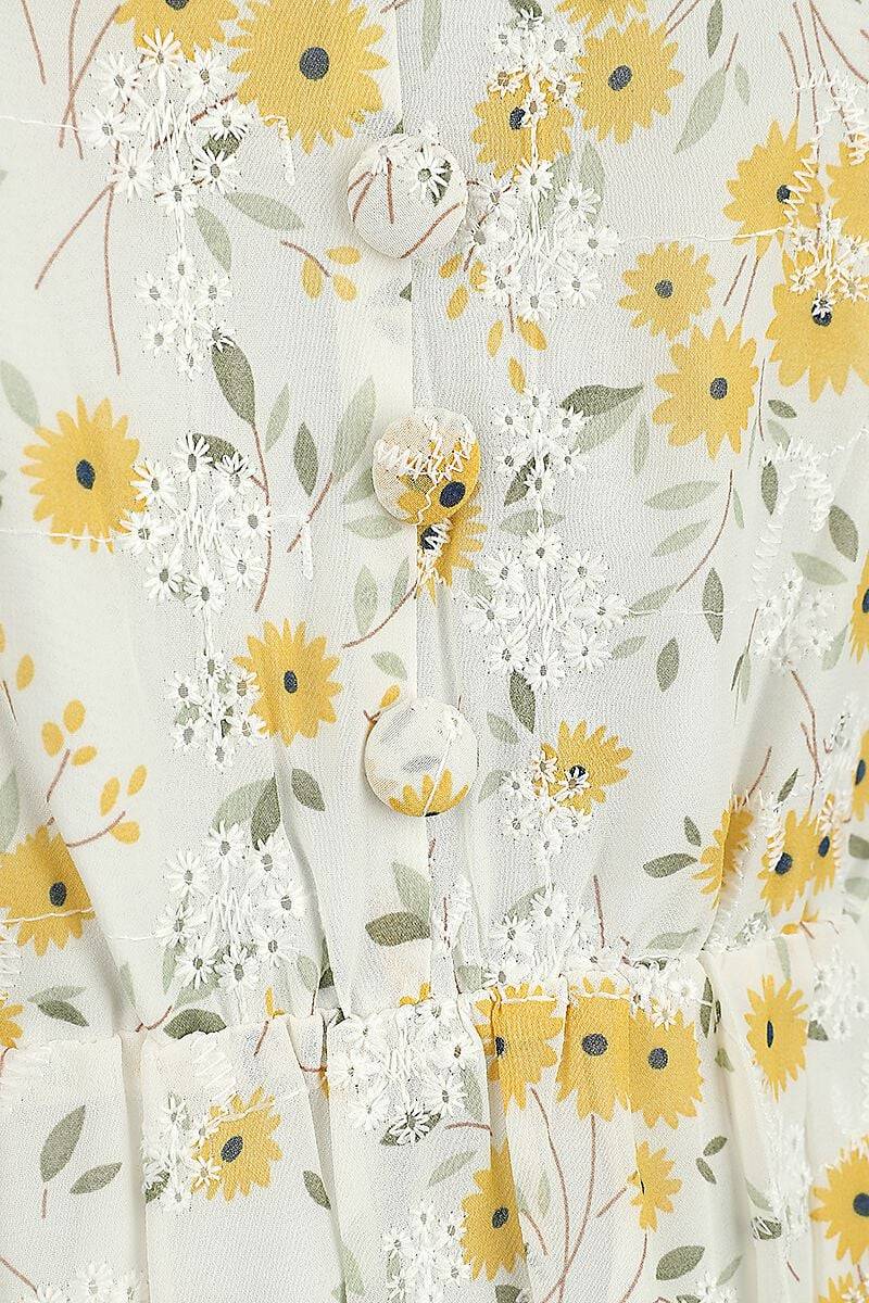 EMP "Tie Sleeve Floral Print And Emb Chiffon Flare Dress" Mittellanges Kleid Multicolor Von Voodoo Vixen