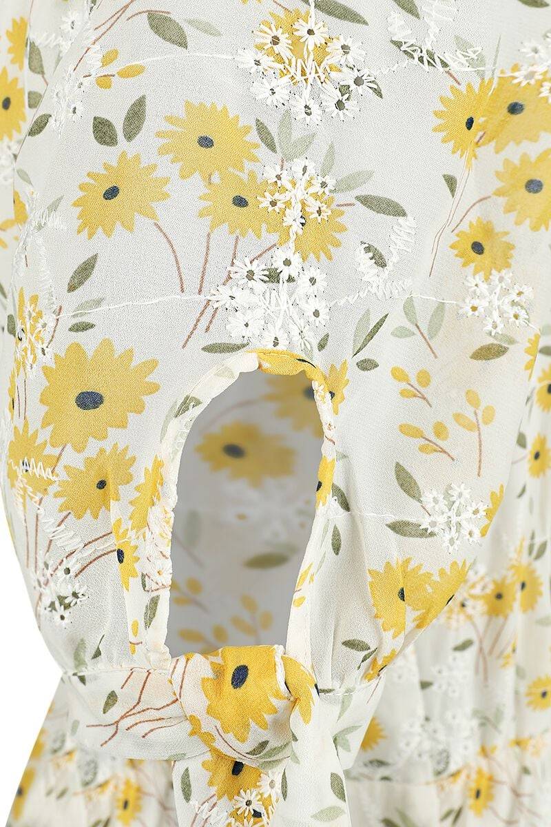 EMP "Tie Sleeve Floral Print And Emb Chiffon Flare Dress" Mittellanges Kleid Multicolor Von Voodoo Vixen