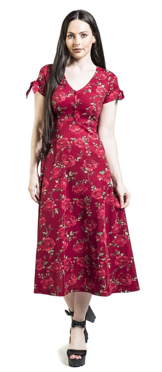 EMP "V Neck Flared Dress" Langes Kleid Rot Von Voodoo Vixen