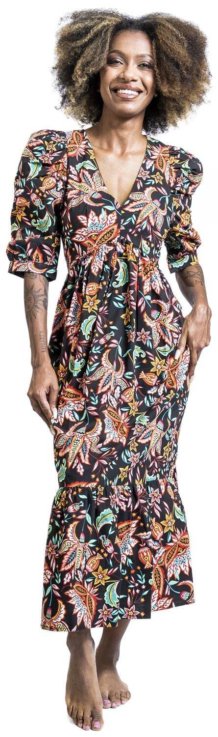 EMP "V-Neck Puff Sleeve Midi Dress" Mittellanges Kleid Multicolor Von QED London
