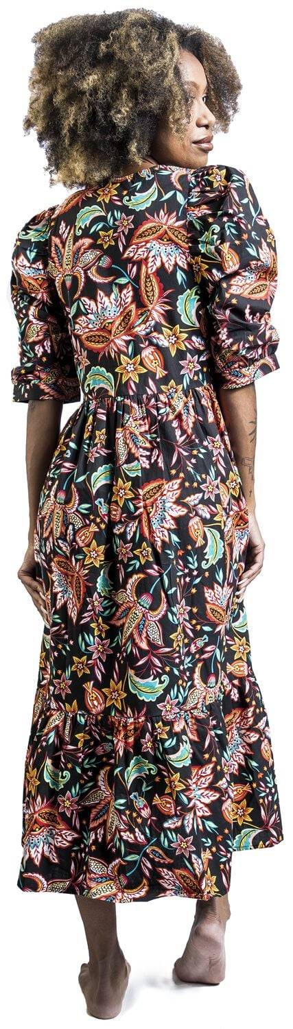 EMP "V-Neck Puff Sleeve Midi Dress" Mittellanges Kleid Multicolor Von QED London