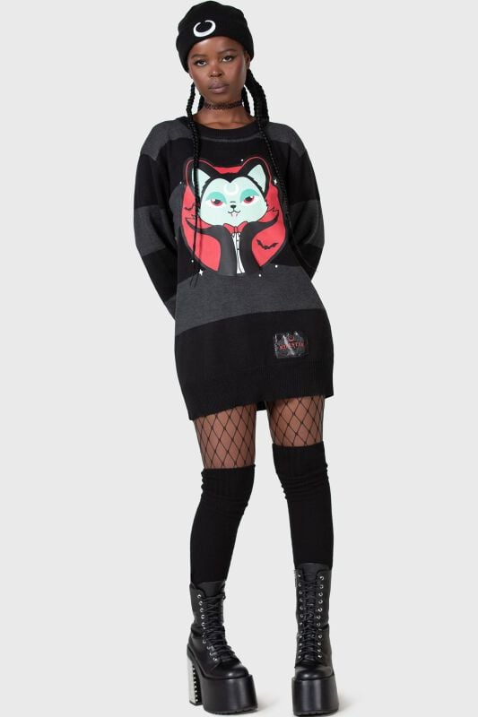EMP "Vampurr Stripe Sweater" Strickpullover Schwarz/grau Von THE VAMPURR By KILLSTAR
