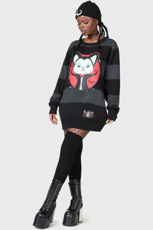 EMP "Vampurr Stripe Sweater" Strickpullover Schwarz/grau Von THE VAMPURR By KILLSTAR