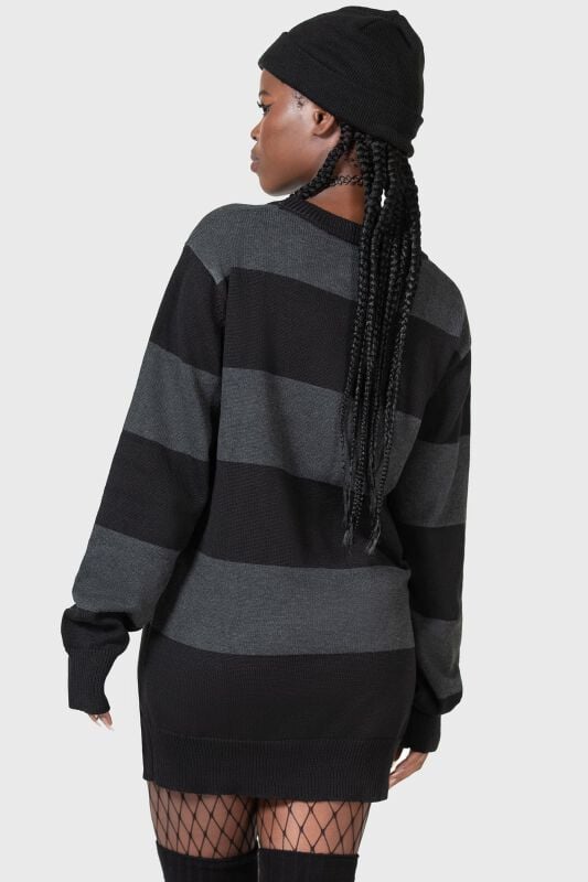 EMP "Vampurr Stripe Sweater" Strickpullover Schwarz/grau Von THE VAMPURR By KILLSTAR