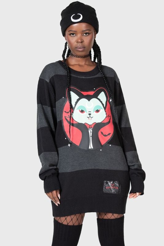 EMP "Vampurr Stripe Sweater" Strickpullover schwarz/grau von THE VAMPURR by KILLSTAR
