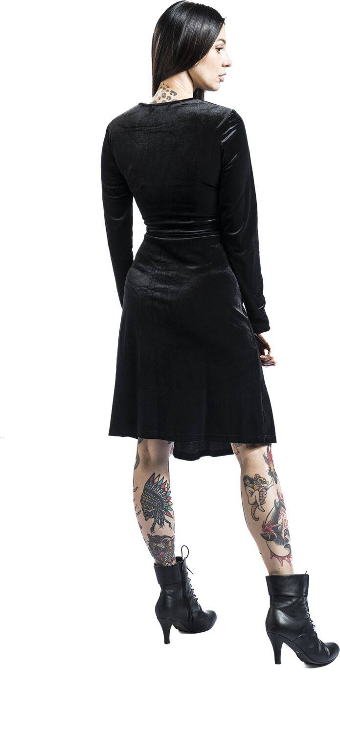 EMP "Velvet Keyhole Side Split Dress" Mittellanges Kleid Schwarz Von QED London