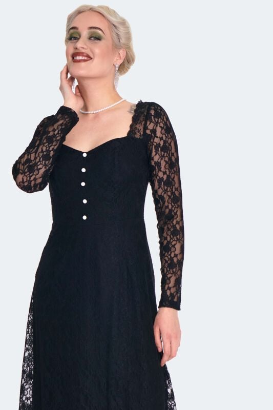 EMP "Vintage Style Lace Midi Dress" Mittellanges Kleid Schwarz Von Voodoo Vixen