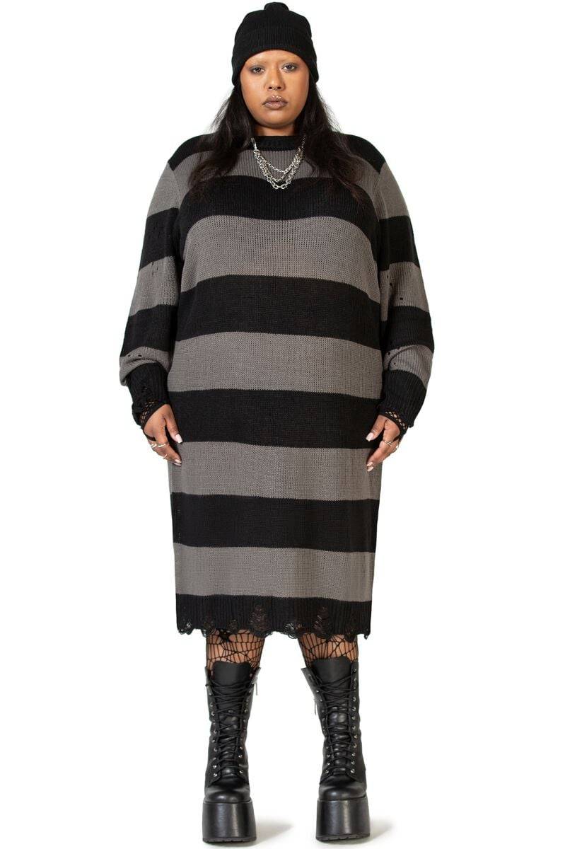 EMP "Within Souls Sweater Dress" Langes Kleid Schwarz/grau Von KIHILIST By KILLSTAR