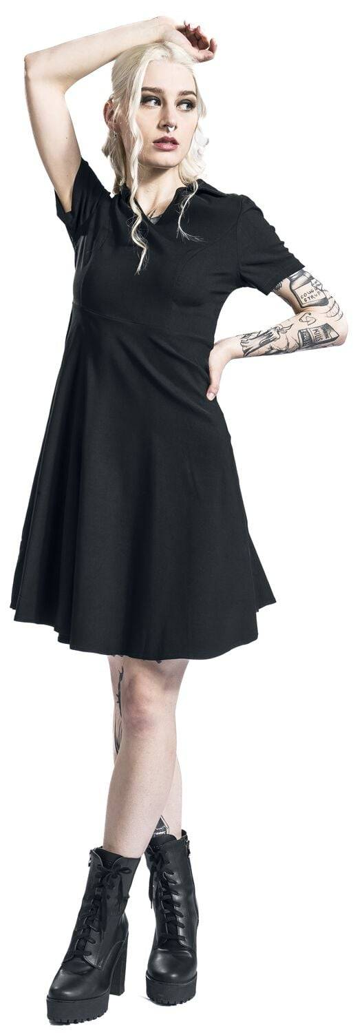 EMP "Wonder Fit & Flare Dress" Mittellanges Kleid Schwarz Von Banned Retro
