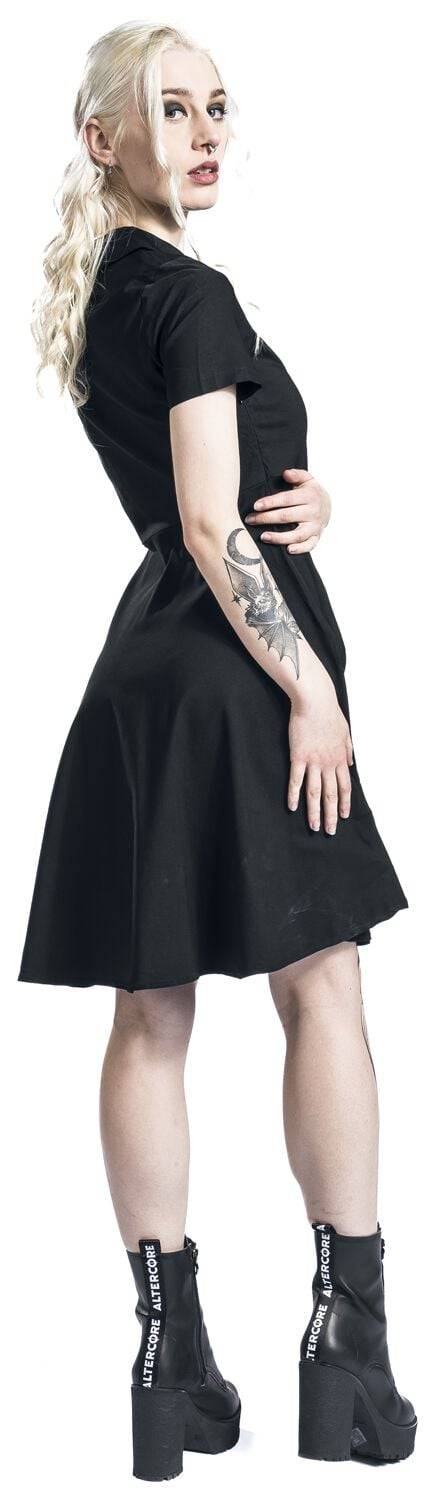EMP "Wonder Fit & Flare Dress" Mittellanges Kleid Schwarz Von Banned Retro
