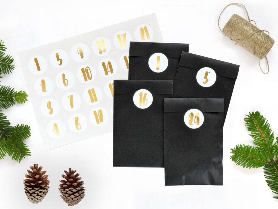Renna Deluxe Adventskalender Gold Metallic Mit Schwarzen Tüten