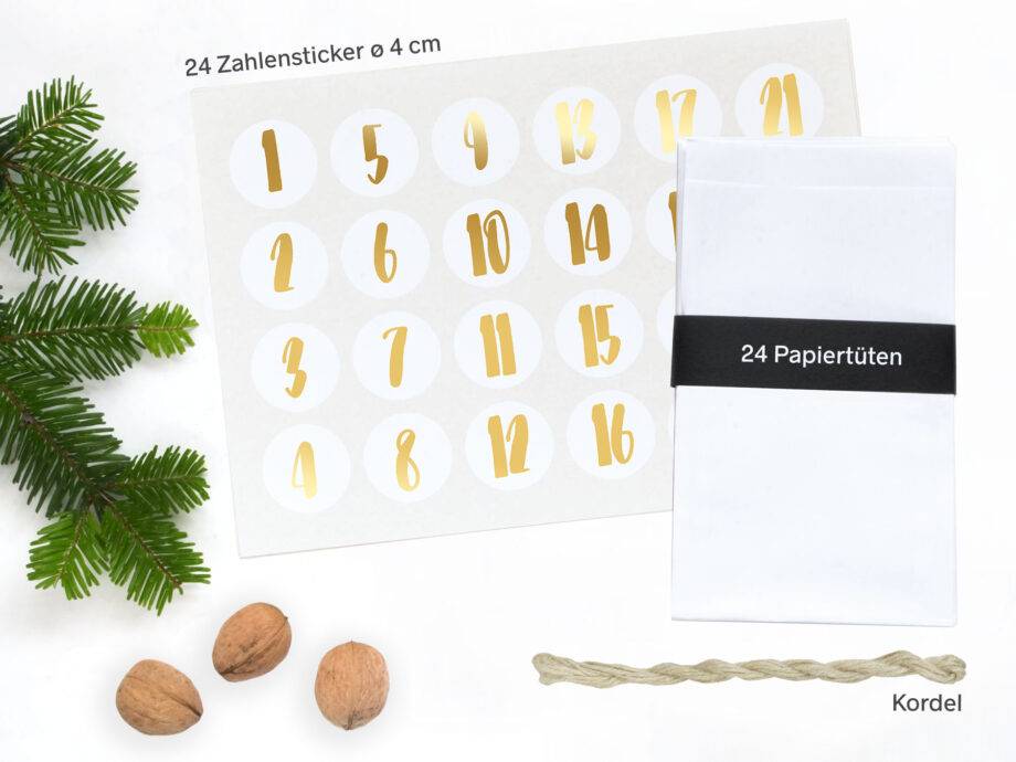 Renna Deluxe Adventskalender Gold Metallic Mit Weißen Papiertüten