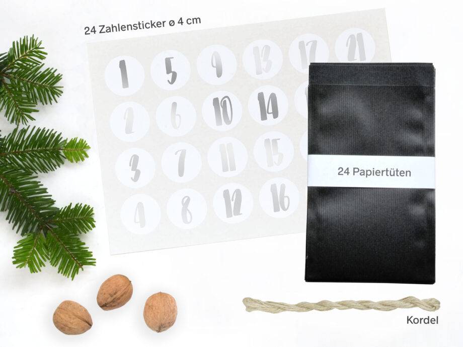 Renna Deluxe Adventskalender SILBER Metallic Mit Schwarzen Tüten