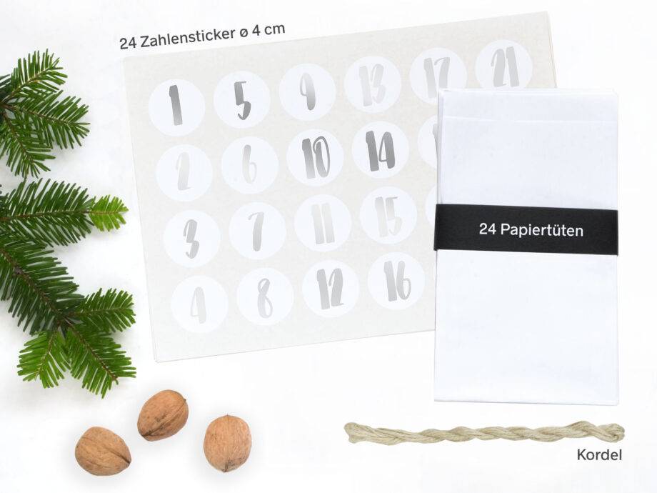 Renna Deluxe Adventskalender SILBER Metallic Mit Weißen Tüten