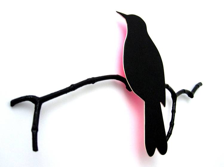 Renna Deluxe Drossel In Schwarz Mit Glow In NeonPINK _ Wandobjekt