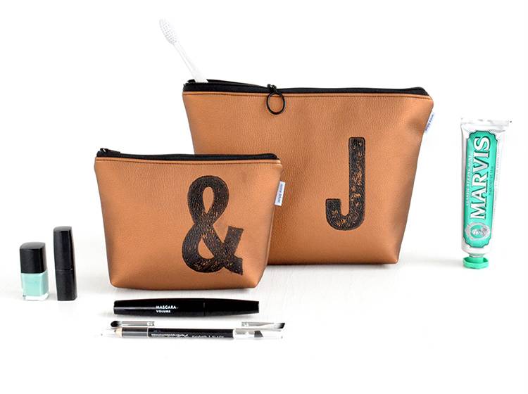 Renna Deluxe Kosmetiktasche Metallic BRONZE Mit Buchstabe / Vegan