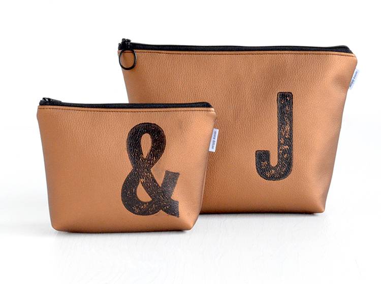 Renna Deluxe Kosmetiktasche Metallic BRONZE Mit Buchstabe / Vegan