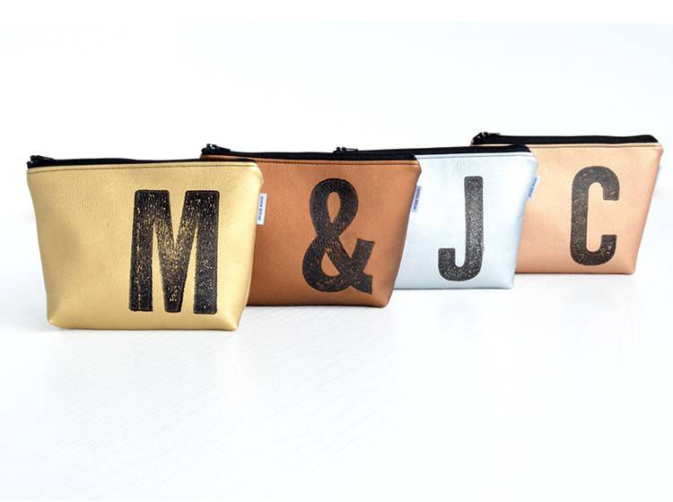 Renna Deluxe Kosmetiktasche Metallic KUPFER Mit Buchstabe / Vegan