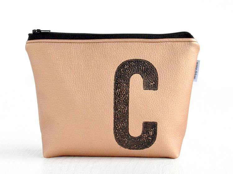 Renna Deluxe Kosmetiktasche Metallic KUPFER Mit Buchstabe / Vegan